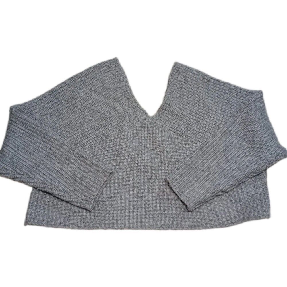 Arizona Jean Co Sweater Womens Large Gray Ribbed Knit Crop V Neck Long Sleeve